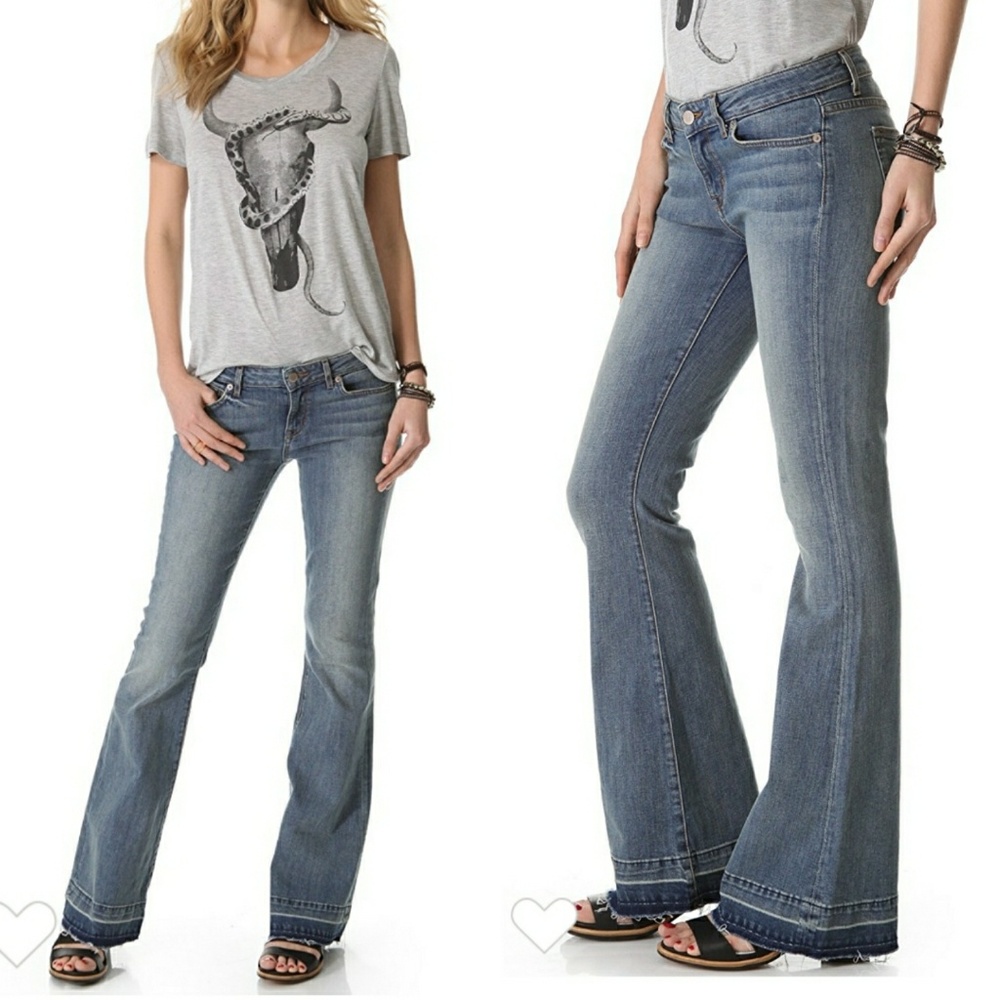 Rich & Skinny Flare Leg Jeans With Raw Hem